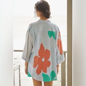 Anthropologie Striped Tunic with Orange and Green Floral